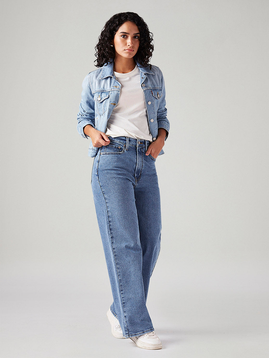 Women's Blue Ribcage Wide Leg Fit High Rise Jeans - Styleshot View