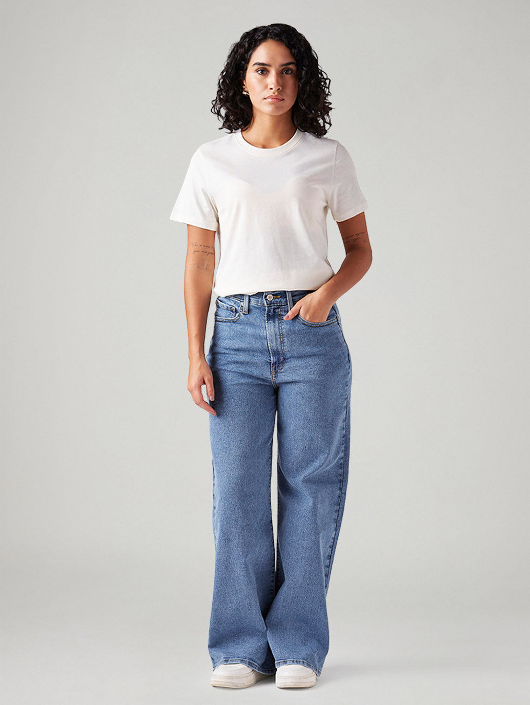Women's Blue Ribcage Wide Leg Fit High Rise Jeans - Front View