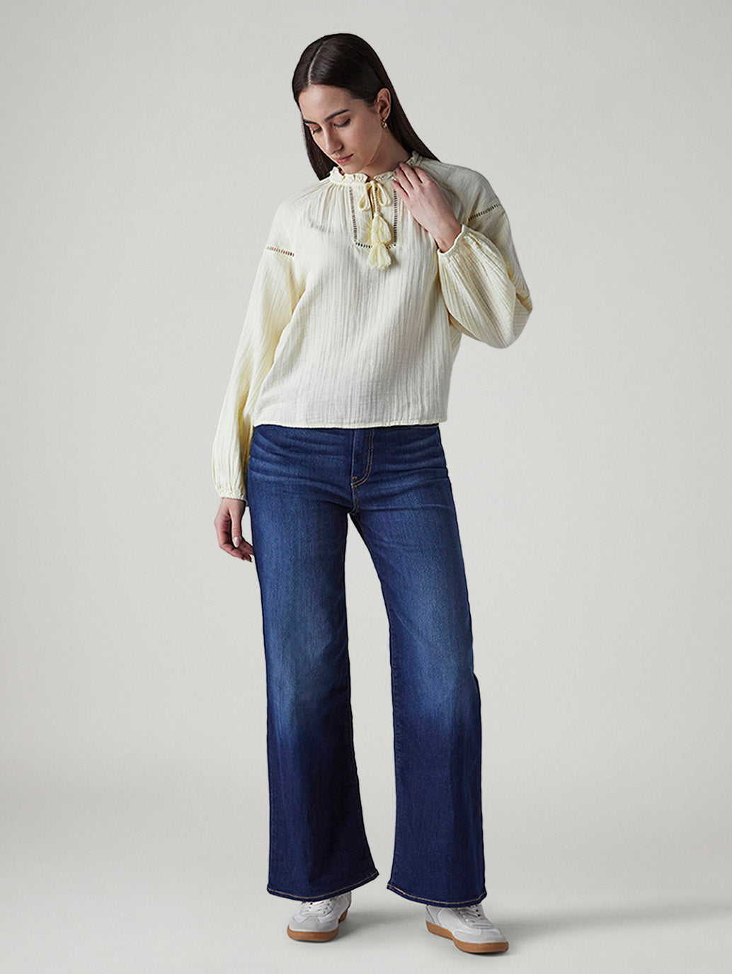 Women's Dark Indigo Ribcage Wide Leg Fit High Rise Jeans