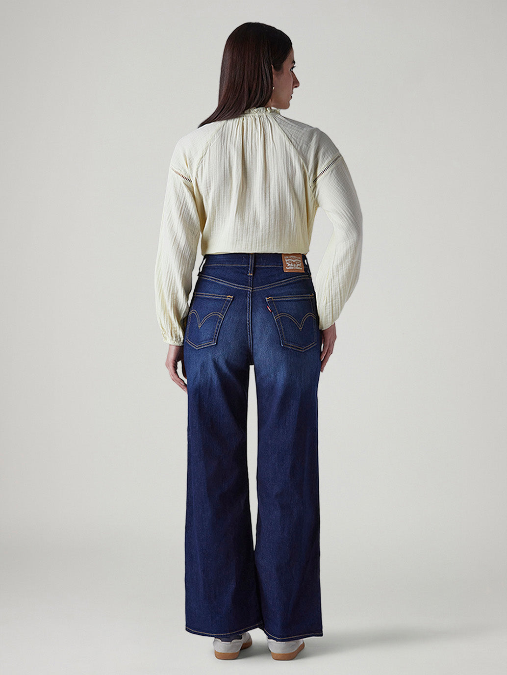 Women's Dark Indigo Ribcage Wide Leg Fit High Rise Jeans - Back View