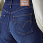 Women's Dark Indigo Ribcage Wide Leg Fit High Rise Jeans - Detail View