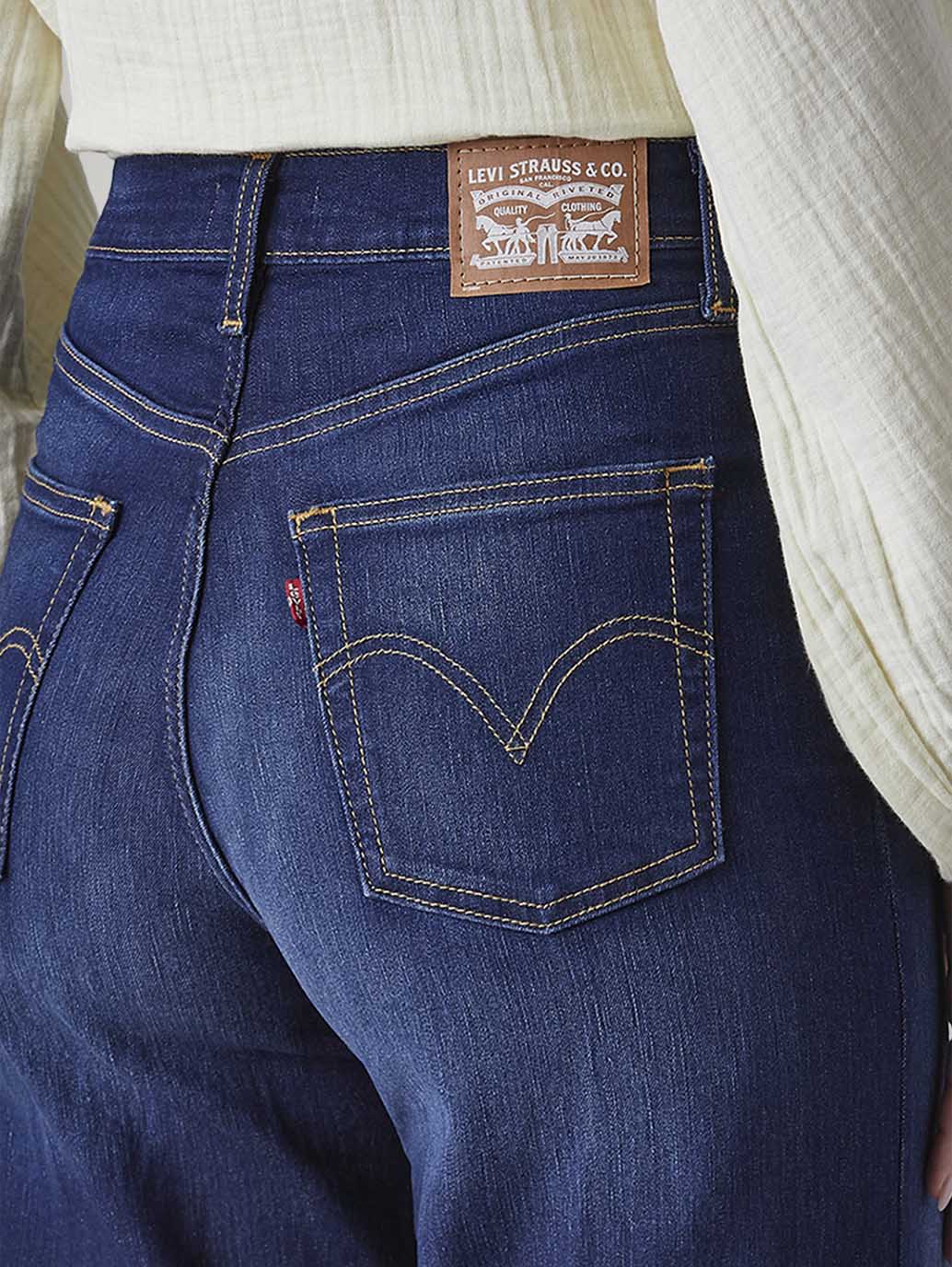 Women's Dark Indigo Ribcage Wide Leg Fit High Rise Jeans - Detail View