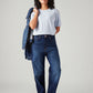 Women's Dark Blue Loose Fit High Rise Jeans - Styleshot View