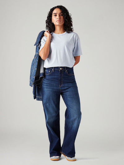 Women's Dark Blue Loose Fit High Rise Jeans