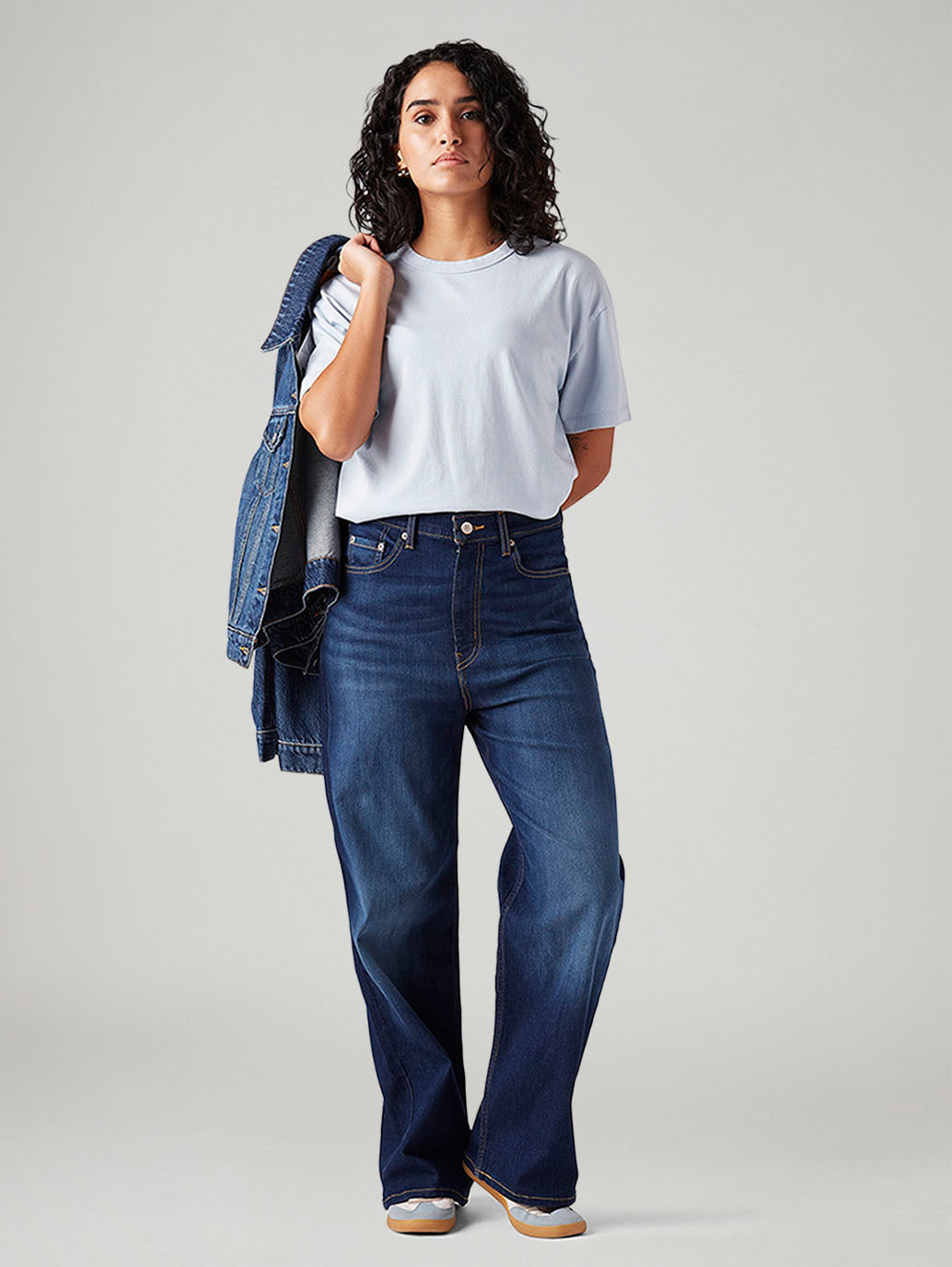 Women's Dark Blue Loose Fit High Rise Jeans