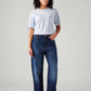 Women's Dark Blue Loose Fit High Rise Jeans - Front View