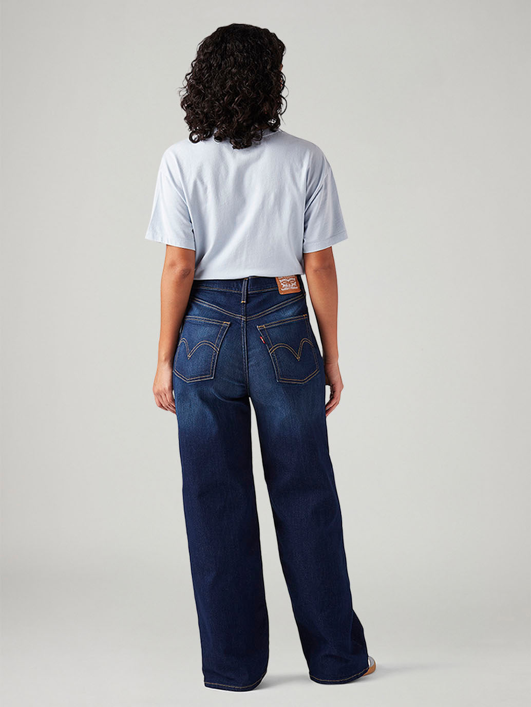 Women's Dark Blue Loose Fit High Rise Jeans - Back View