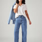 Women's Blue Loose Fit High Rise Jeans - Styleshot View