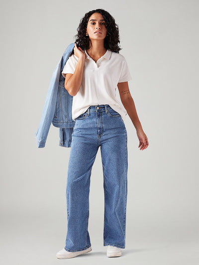 Women's Blue Loose Fit High Rise Jeans
