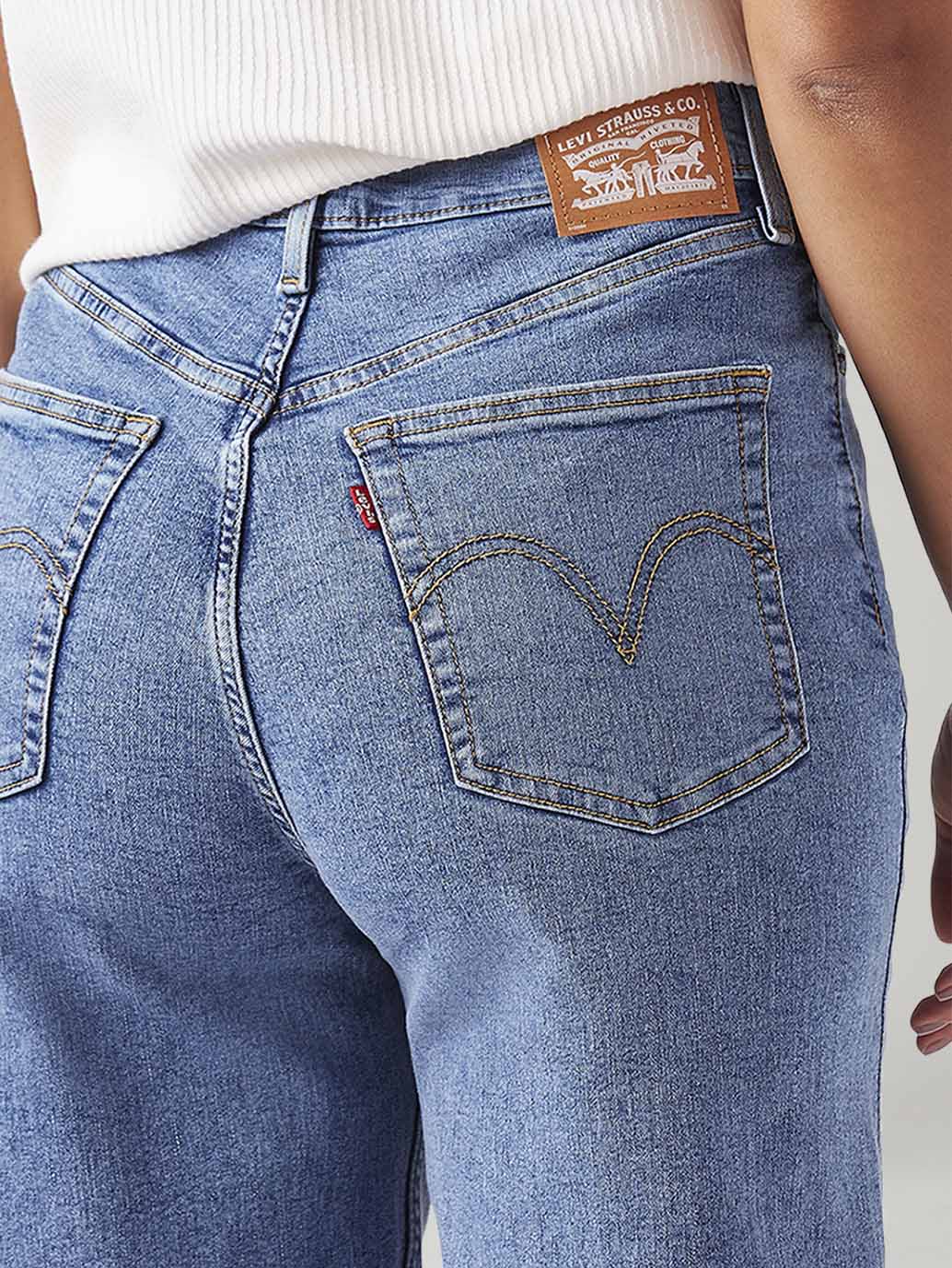 Women's Blue Loose Fit High Rise Jeans - Detail View