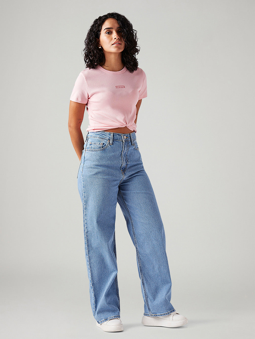 Women's Light Blue Loose Fit High Rise Jeans - Styleshot View