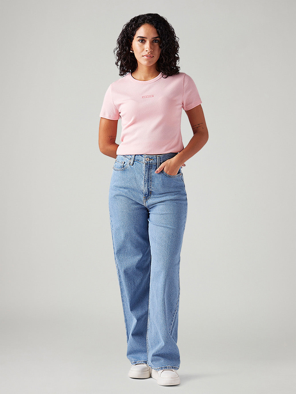 Women's Light Blue Loose Fit High Rise Jeans - Front View