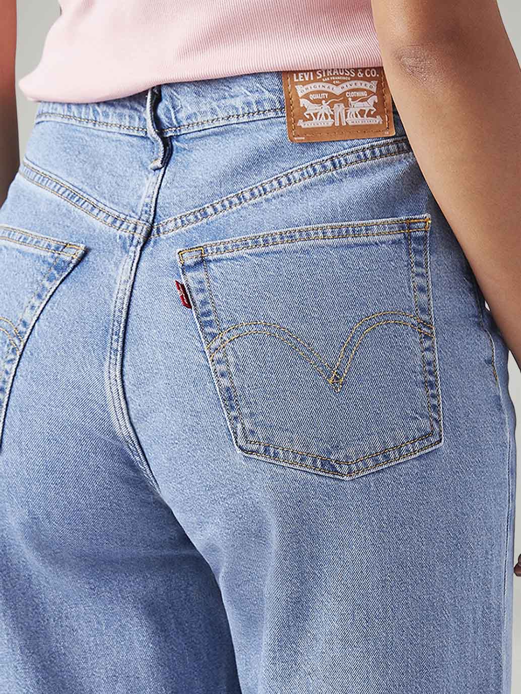 Women's Light Blue Loose Fit High Rise Jeans - Detail View