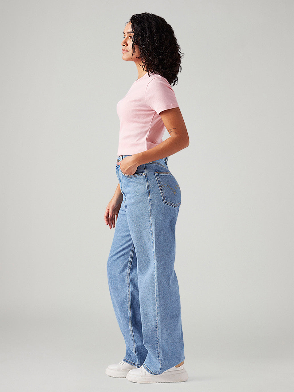 Women's Light Blue Loose Fit High Rise Jeans - Side View