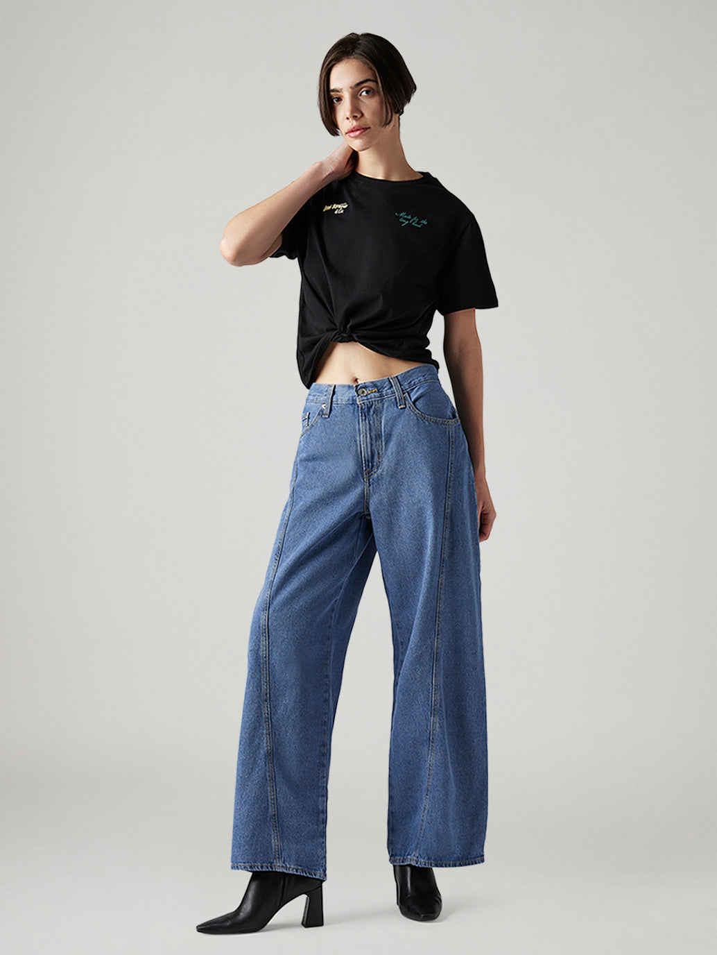 Women's Blue XL Straight Loose Fit Mid Rise Jeans