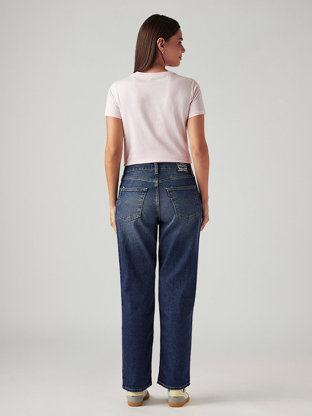 Women's Dark Indigo XL Straight Loose Fit Mid Rise Jeans - Back View