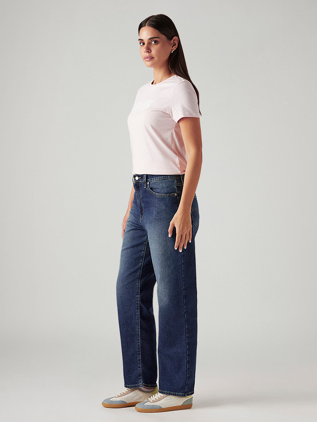 Women's Dark Indigo XL Straight Loose Fit Mid Rise Jeans - Side View