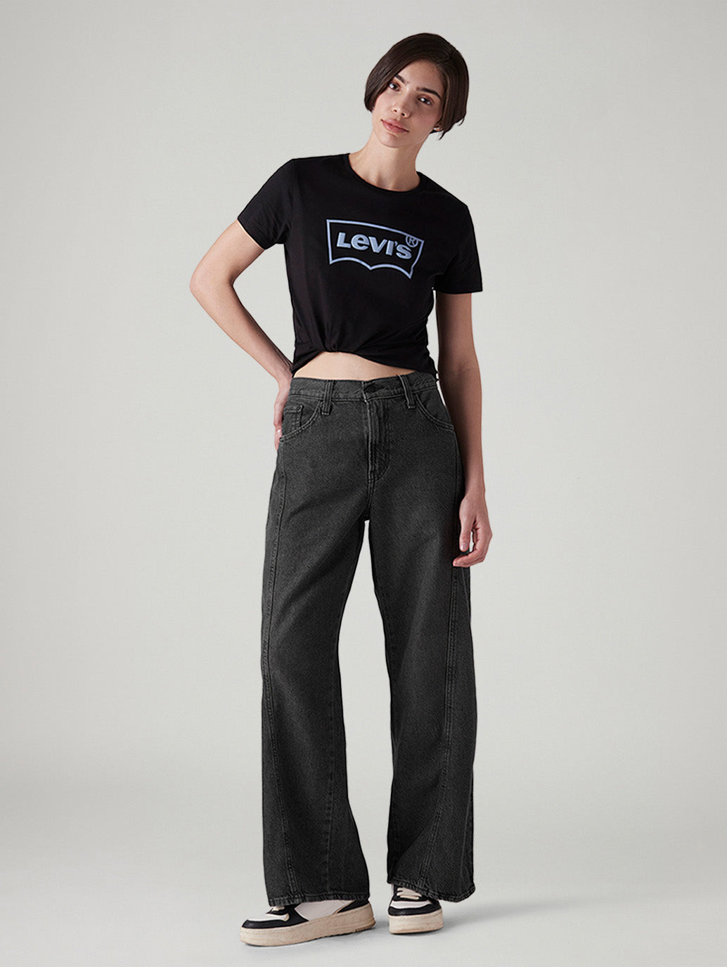 Women's Charcoal Grey XL Straight Loose Fit Mid Rise Jeans - Styleshot View