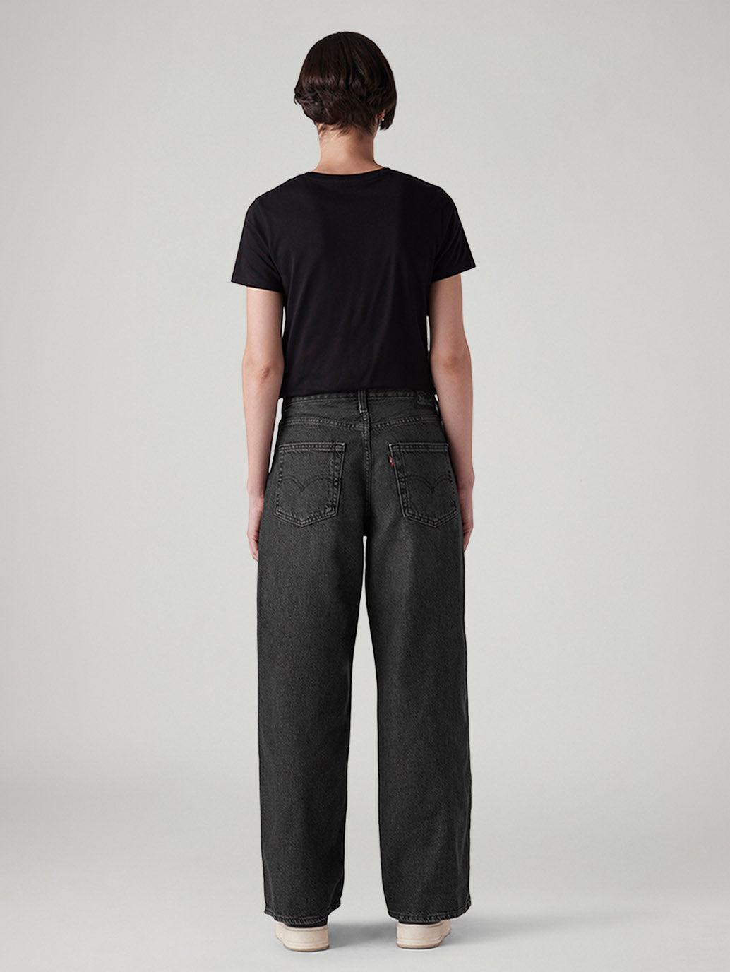 Women's Charcoal Grey XL Straight Loose Fit Mid Rise Jeans - Back View