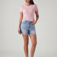 Women's Light Blue Ribcage Fit High Rise Shorts - Styleshot View