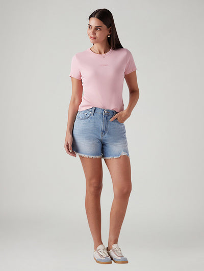 levi's Women's Light Blue Ribcage Fit High Rise Shorts-picture-21