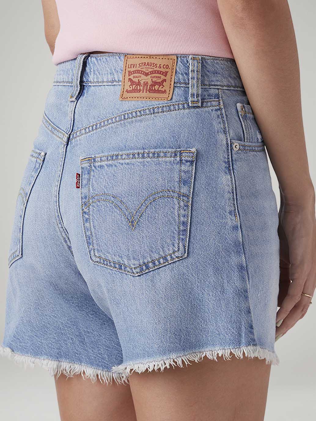 Women's Light Blue Ribcage Fit High Rise Shorts - 20 View