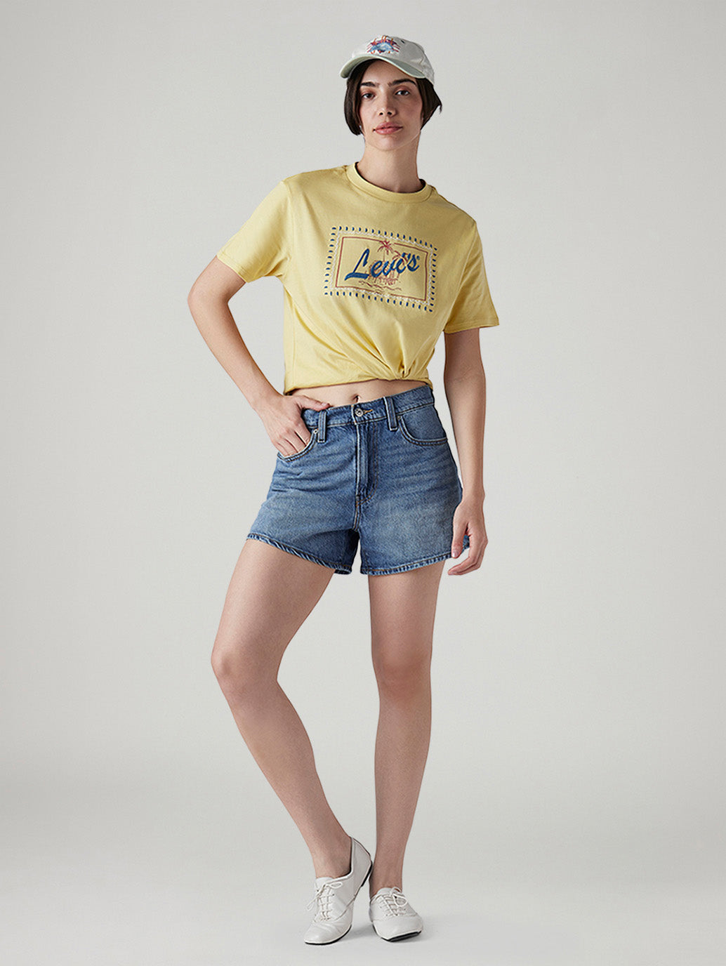 Women's Blue Ribcage Fit High Rise Shorts - Styleshot View