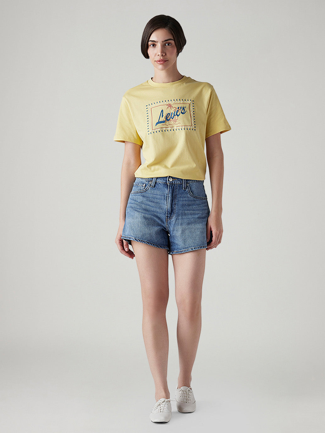 Women's Blue Ribcage Fit High Rise Shorts - Front View