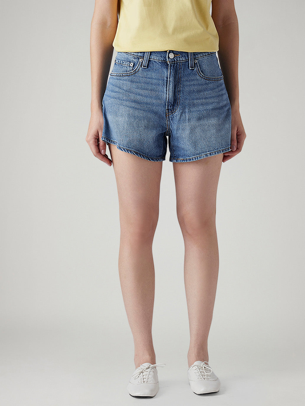 Women's Dark Indigo Ribcage Fit High Rise Shorts - Front View