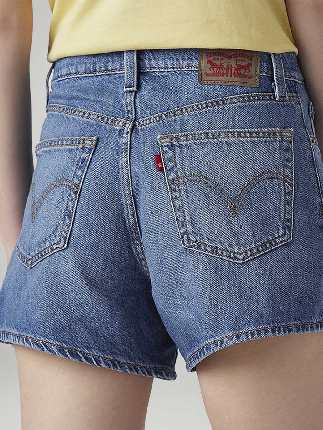 Women's Dark Indigo Ribcage Fit High Rise Shorts - Detail View