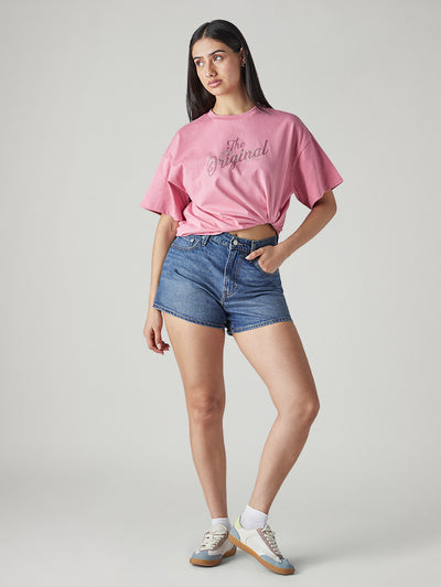 levi's Women's Blue Ribcage Fit Mid Rise Shorts-picture-44