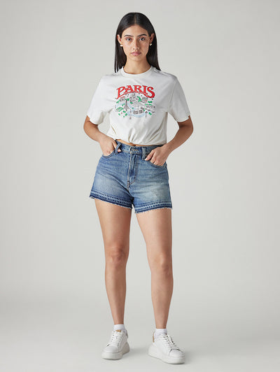 levi's Women's Blue Ribcage Fit Mid Rise Shorts-picture-42
