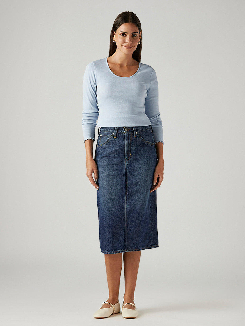 Women's Dark Blue Regular Fit High Rise Skirt - Front View