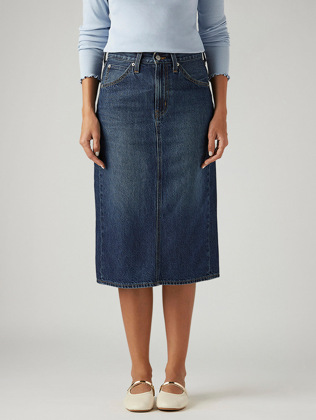 Women's Dark Blue Regular Fit High Rise Skirt - Front View