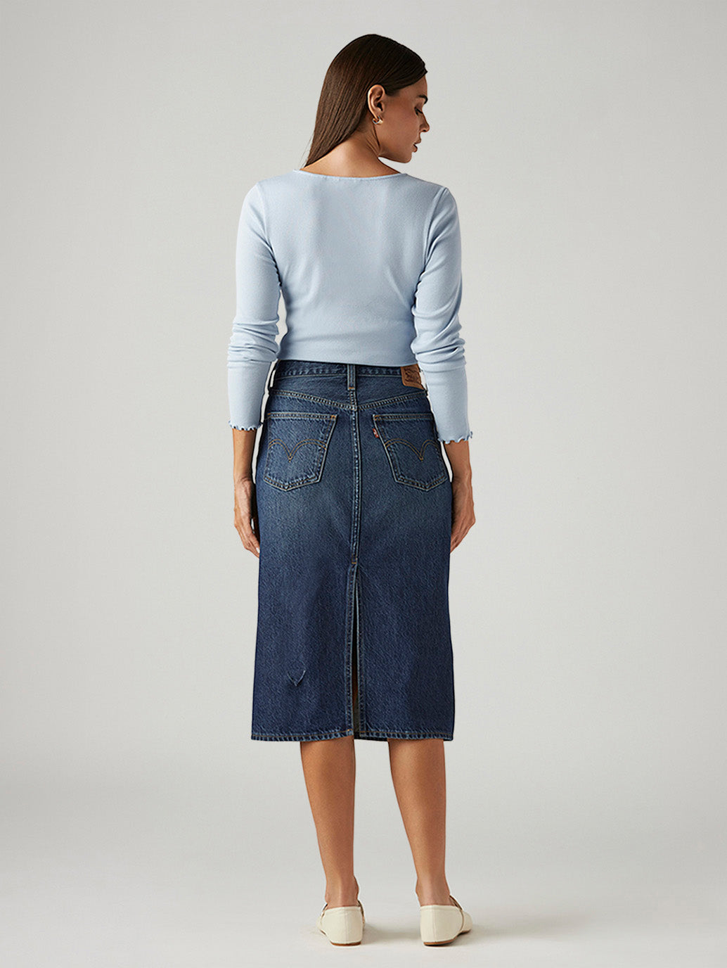 Women's Dark Indigo Regular Fit High Rise Skirt - Back View