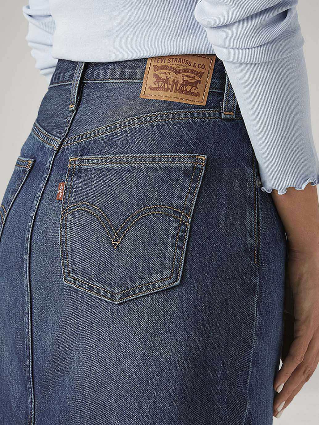 Women's Dark Indigo Regular Fit High Rise Skirt - Detail View