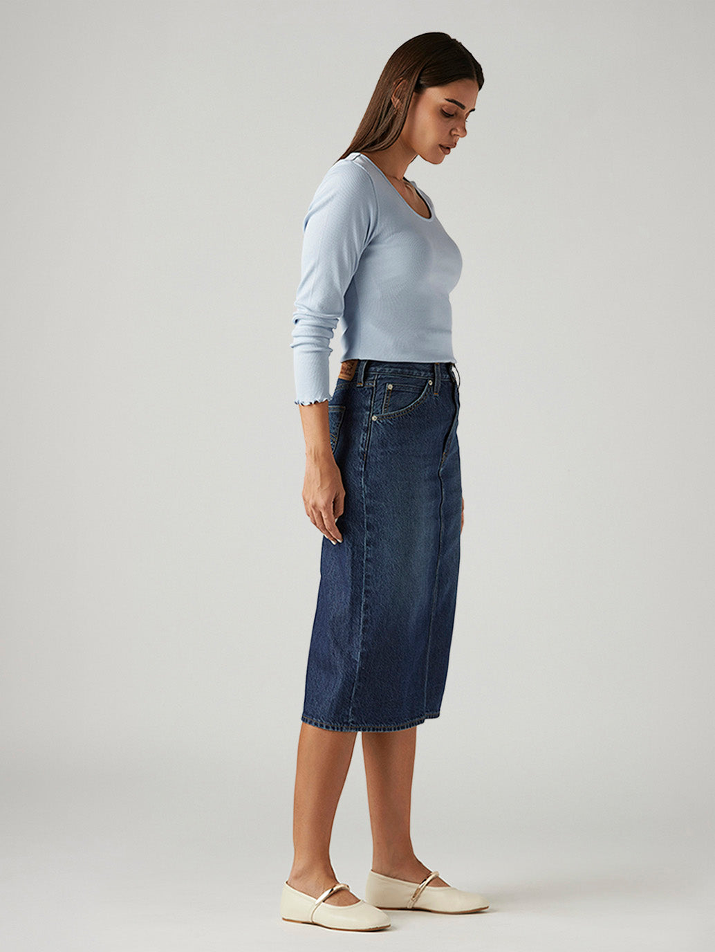 Women's Dark Indigo Regular Fit High Rise Skirt - Side View
