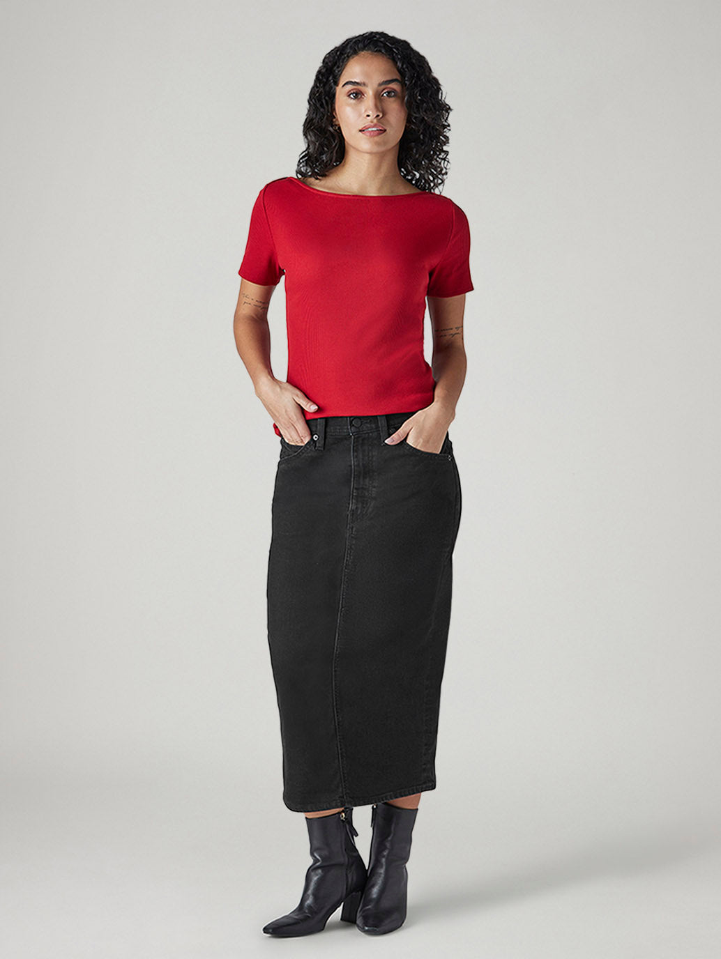 Women's Black Regular Fit High Rise Denim Skirt - 20 View