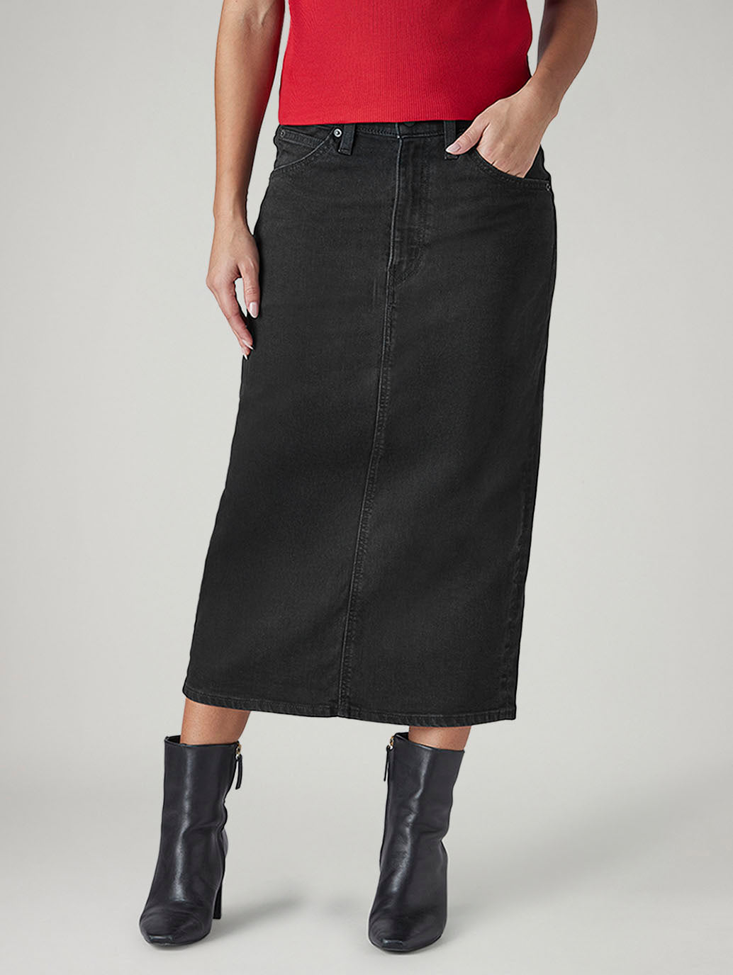Women's Black Regular Fit High Rise Denim Skirt - 20 View