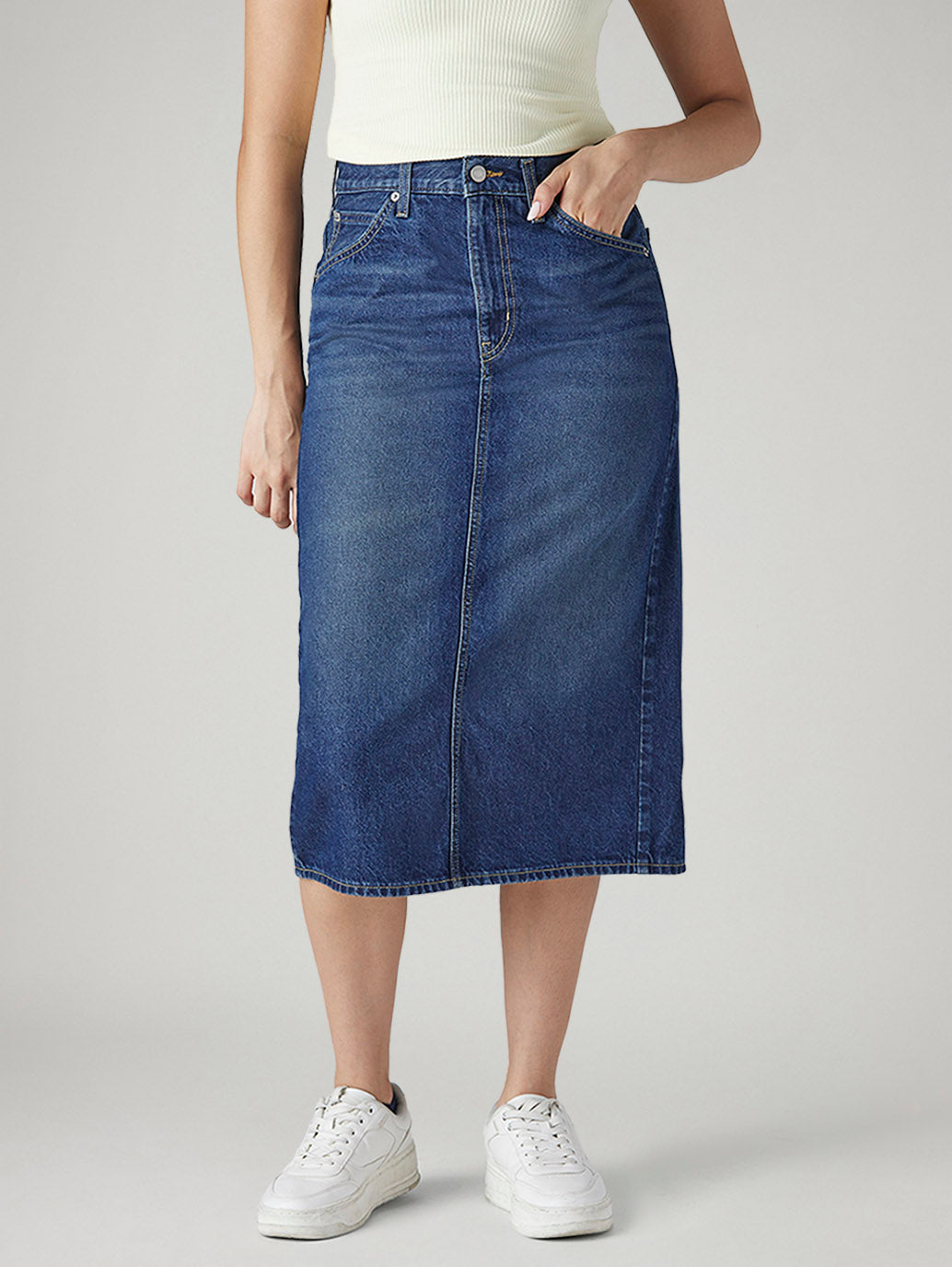 Women's Blue Regular Fit High Rise Denim Skirt - 20 View