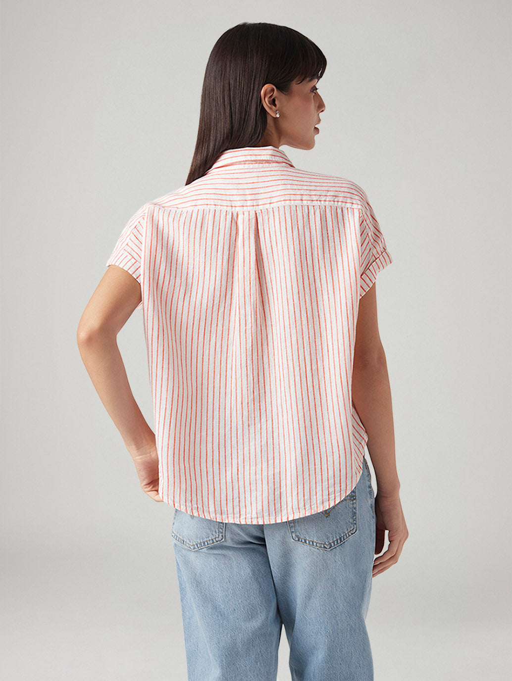 Women's Striped Regular Fit Linen Shirt - Back View
