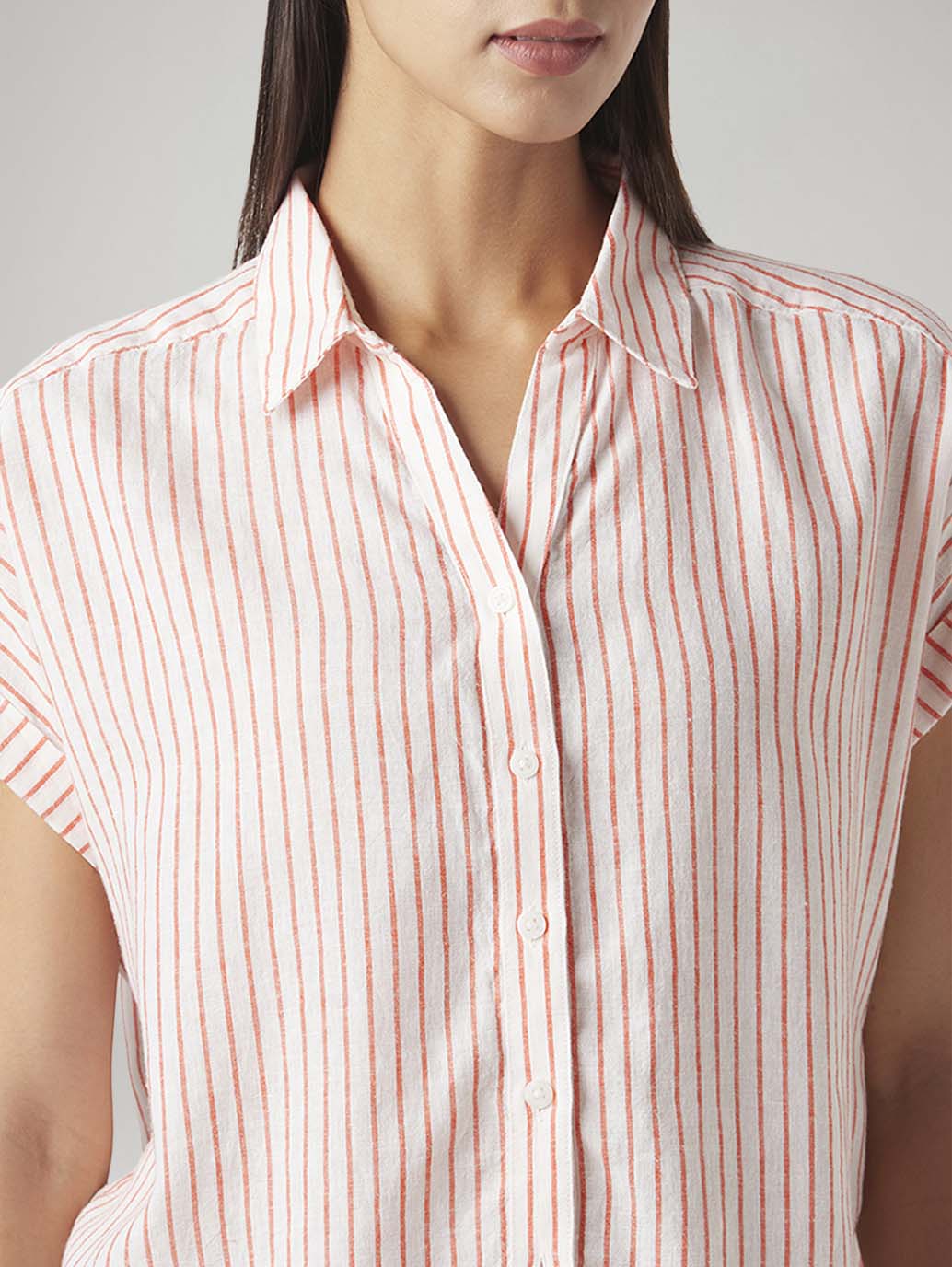 Women's Striped Regular Fit Linen Shirt - Detail View