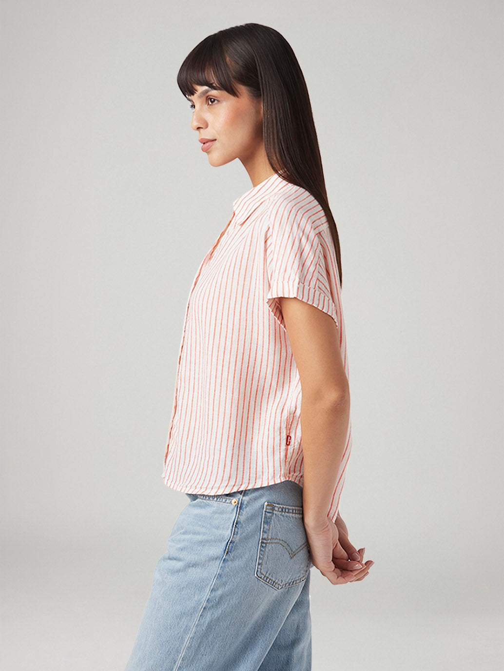 Women's Striped Regular Fit Linen Shirt - Side View