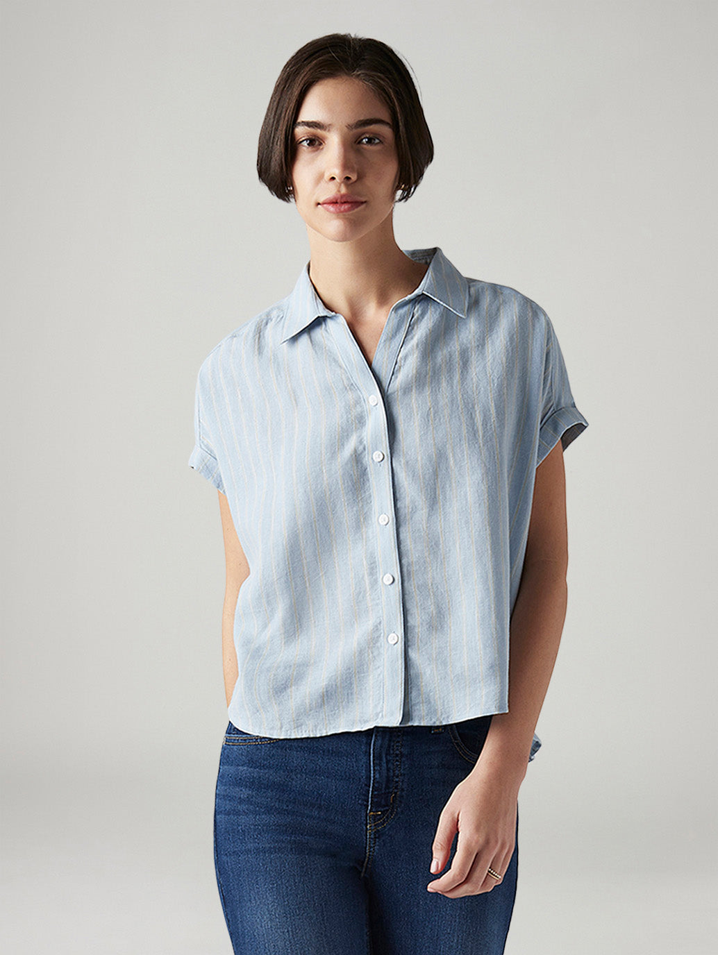 Women's Striped Regular Fit Linen Shirt - Styleshot View