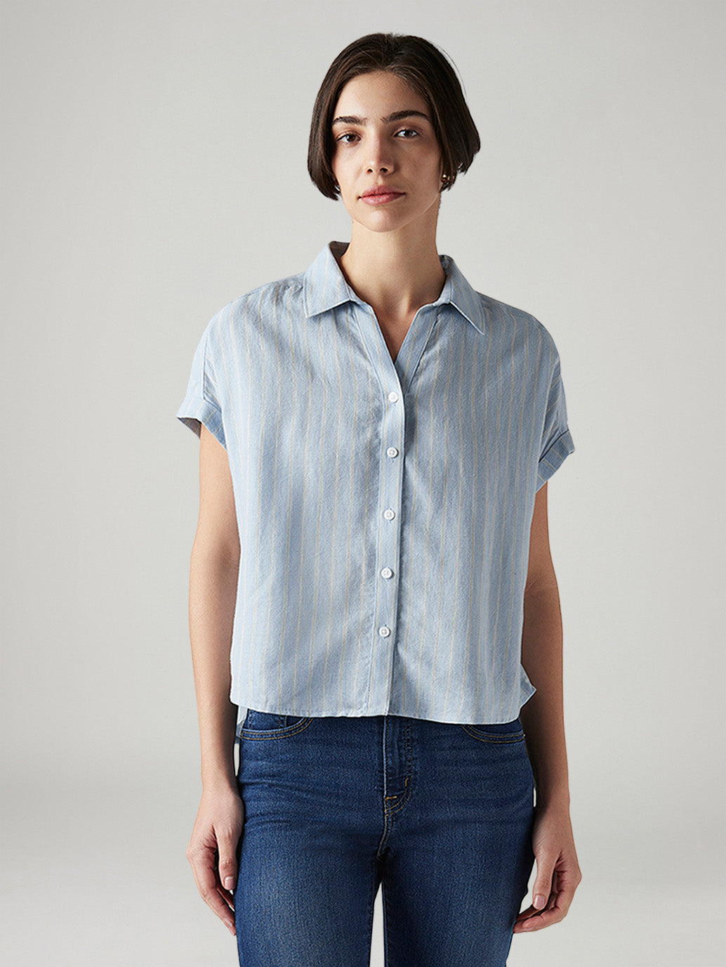 Women's Striped Regular Fit Linen Shirt - Front View