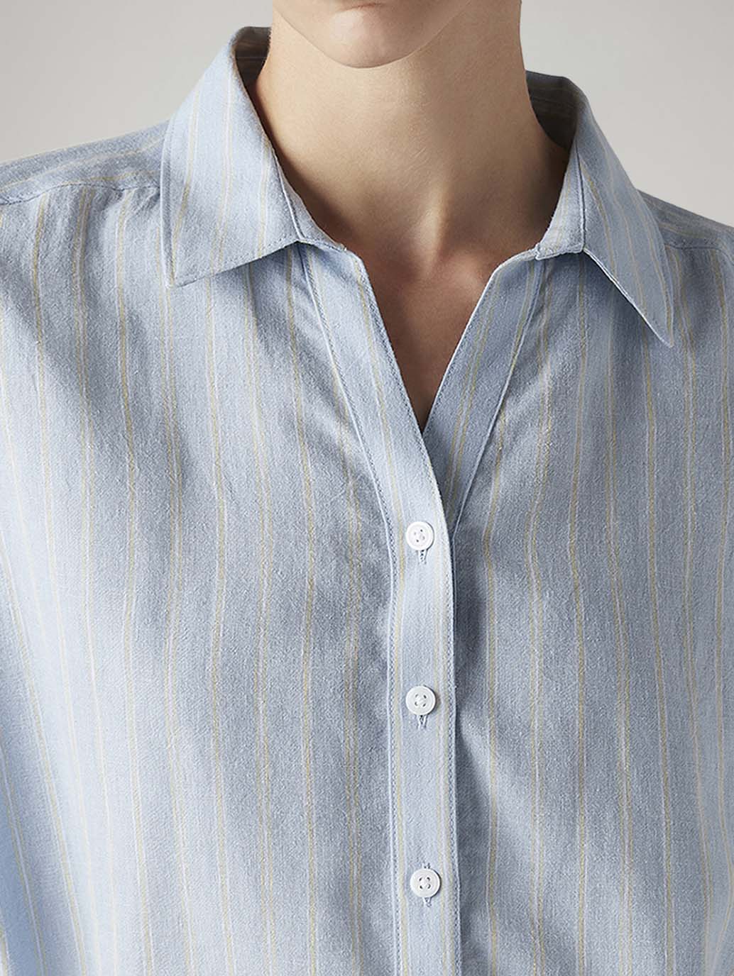 Women's Striped Regular Fit Linen Shirt - Detail View