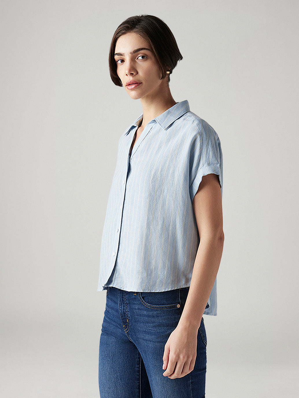 Women's Striped Regular Fit Linen Shirt - Side View