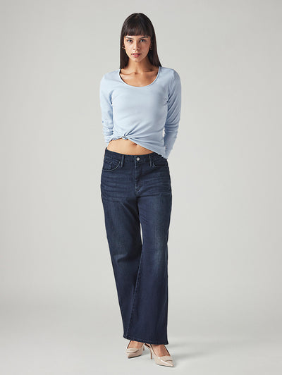 Women's Dark Blue Loose Bootcut Fit Mid Rise Redloop Jeans-image-49