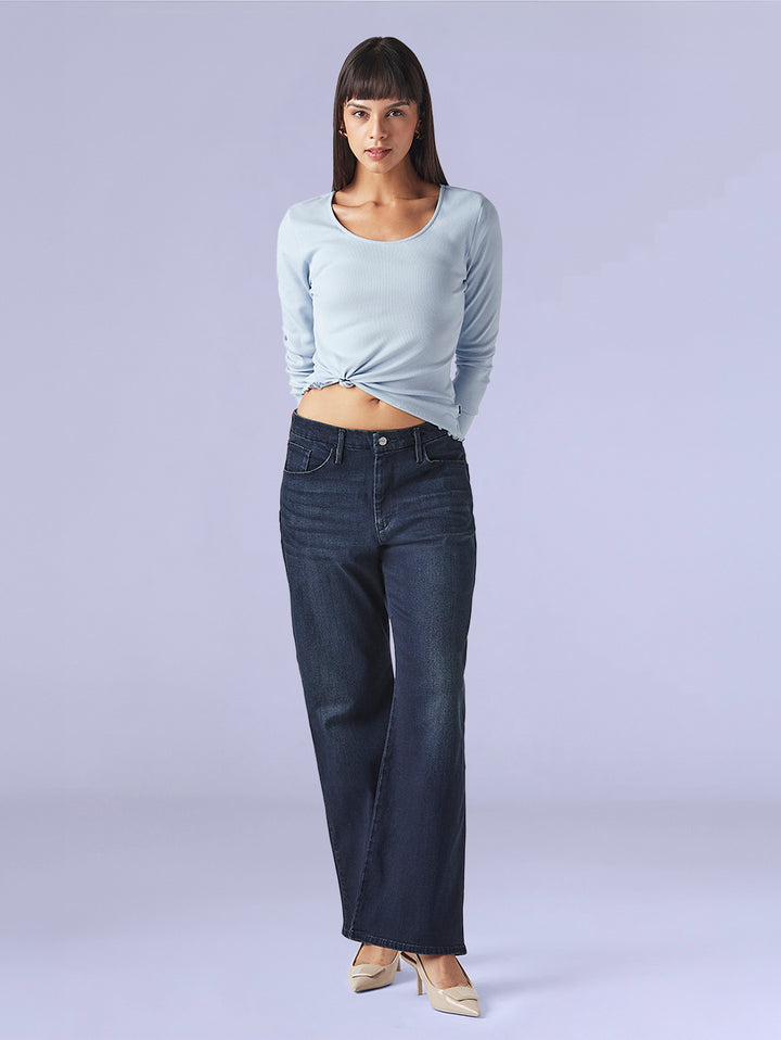 Women's Dark Blue Loose Bootcut Fit Mid Rise Redloop Jeans