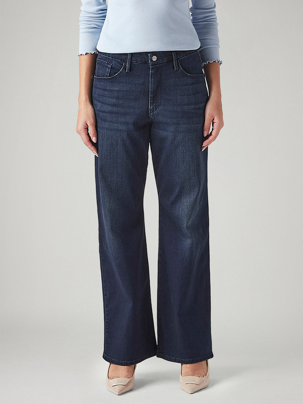 Women's Dark Blue Loose Bootcut Fit Mid Rise Redloop Jeans - Front View